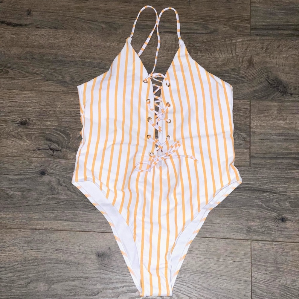Yellow stripped bathing suit